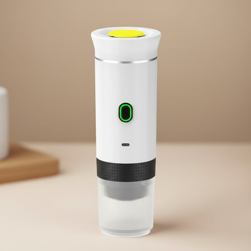 "Cafetera portátil  – café en minutos donde quieras"