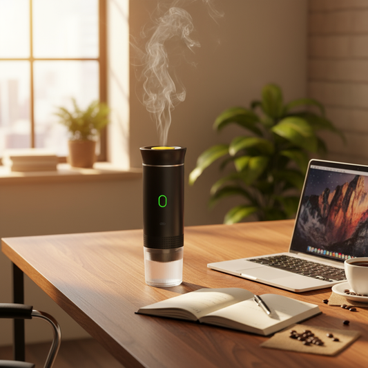 "Cafetera portátil  – café en minutos donde quieras"