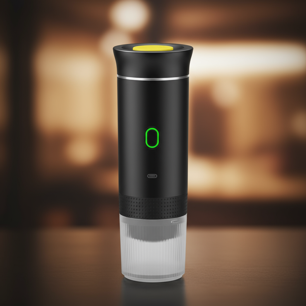 "Cafetera portátil  – café en minutos donde quieras"